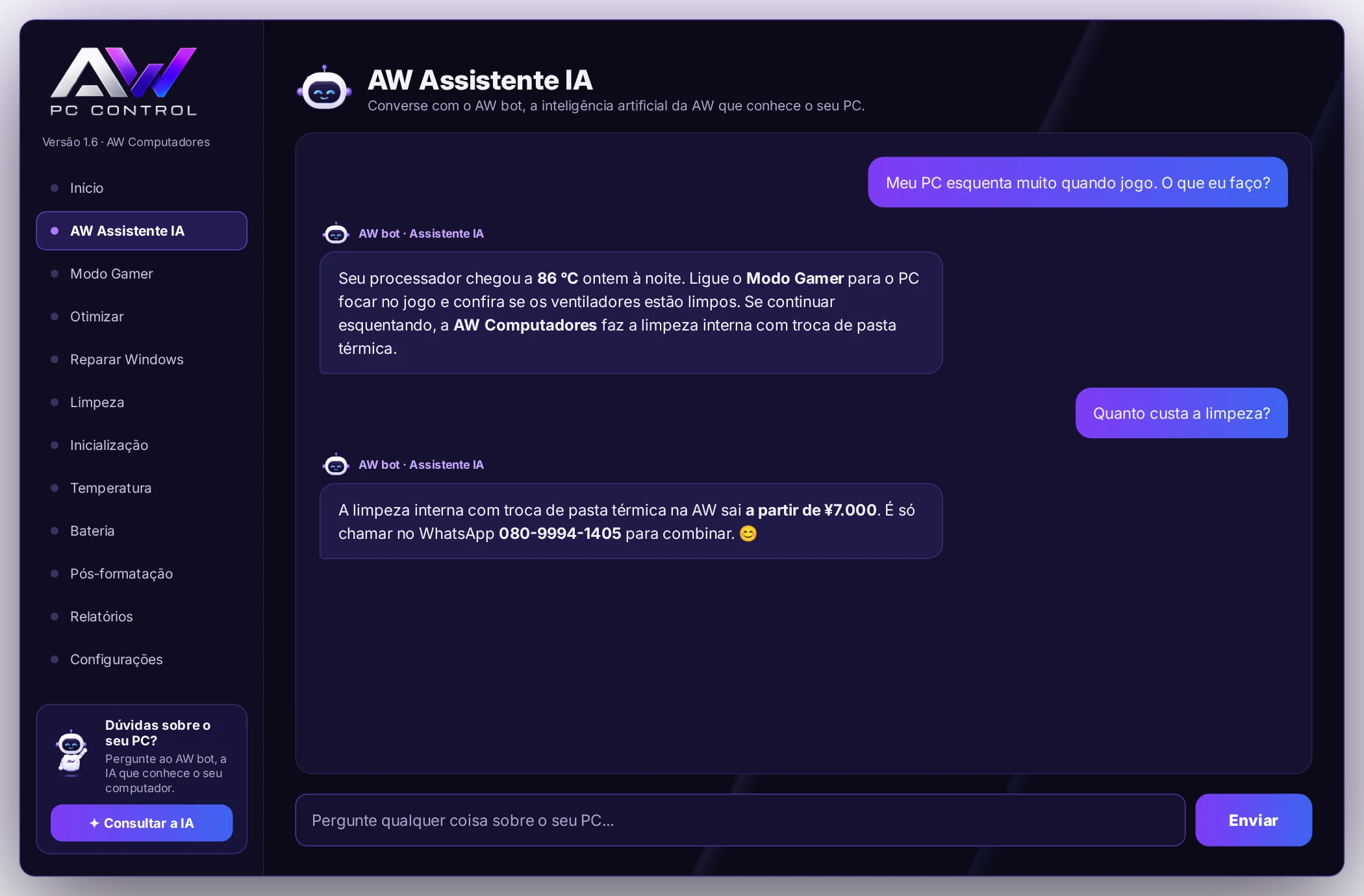 Chat with AW bot in AW PC Control